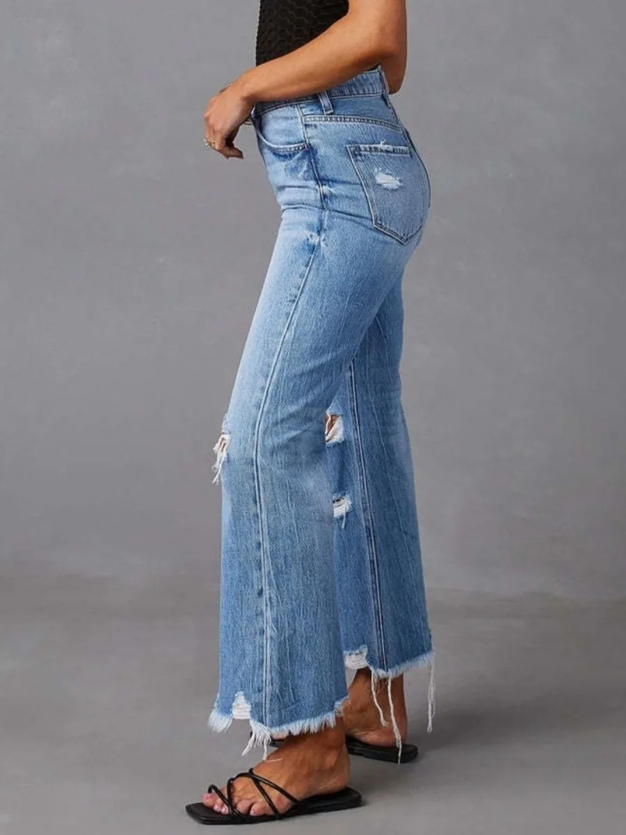Jeans med slidte, rå kant og flare - Billede 5