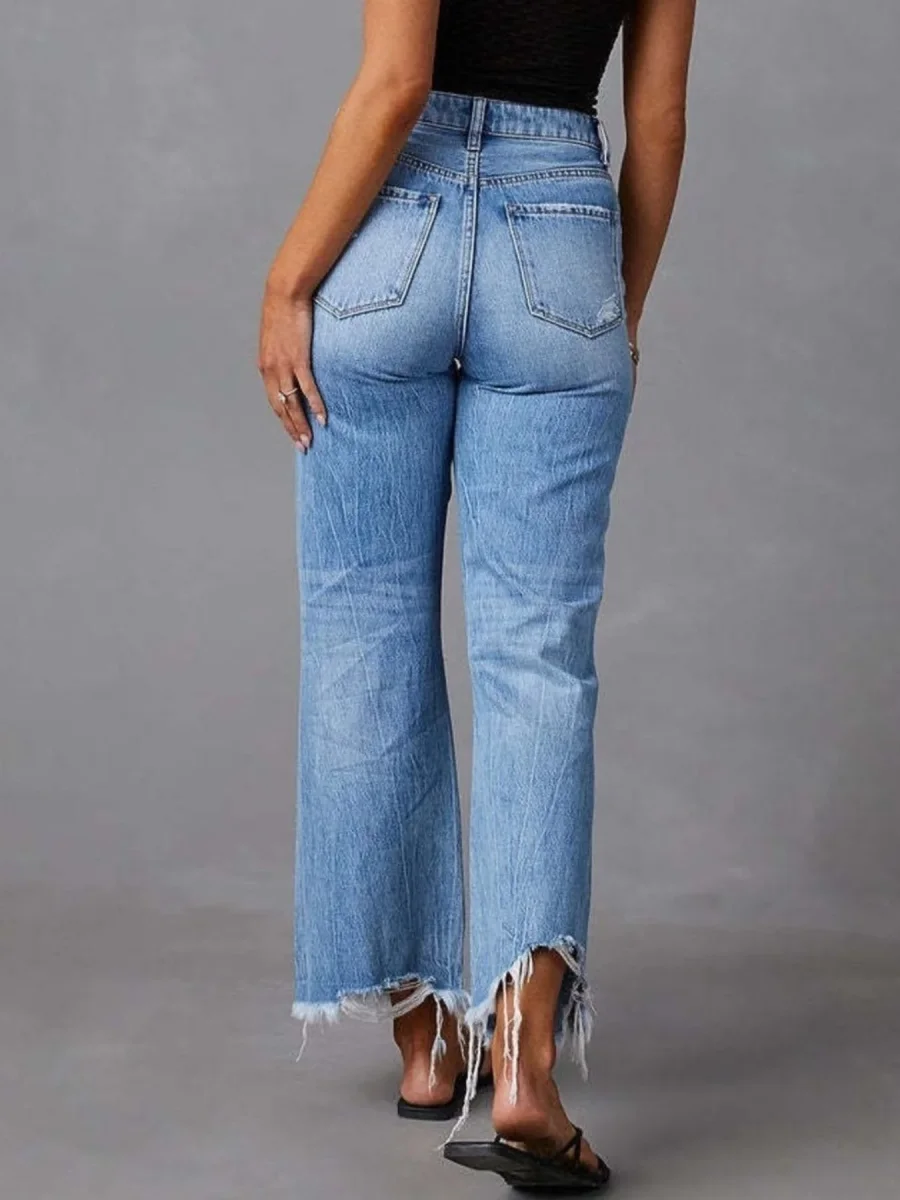 Jeans med slidte, rå kant og flare - Billede 6